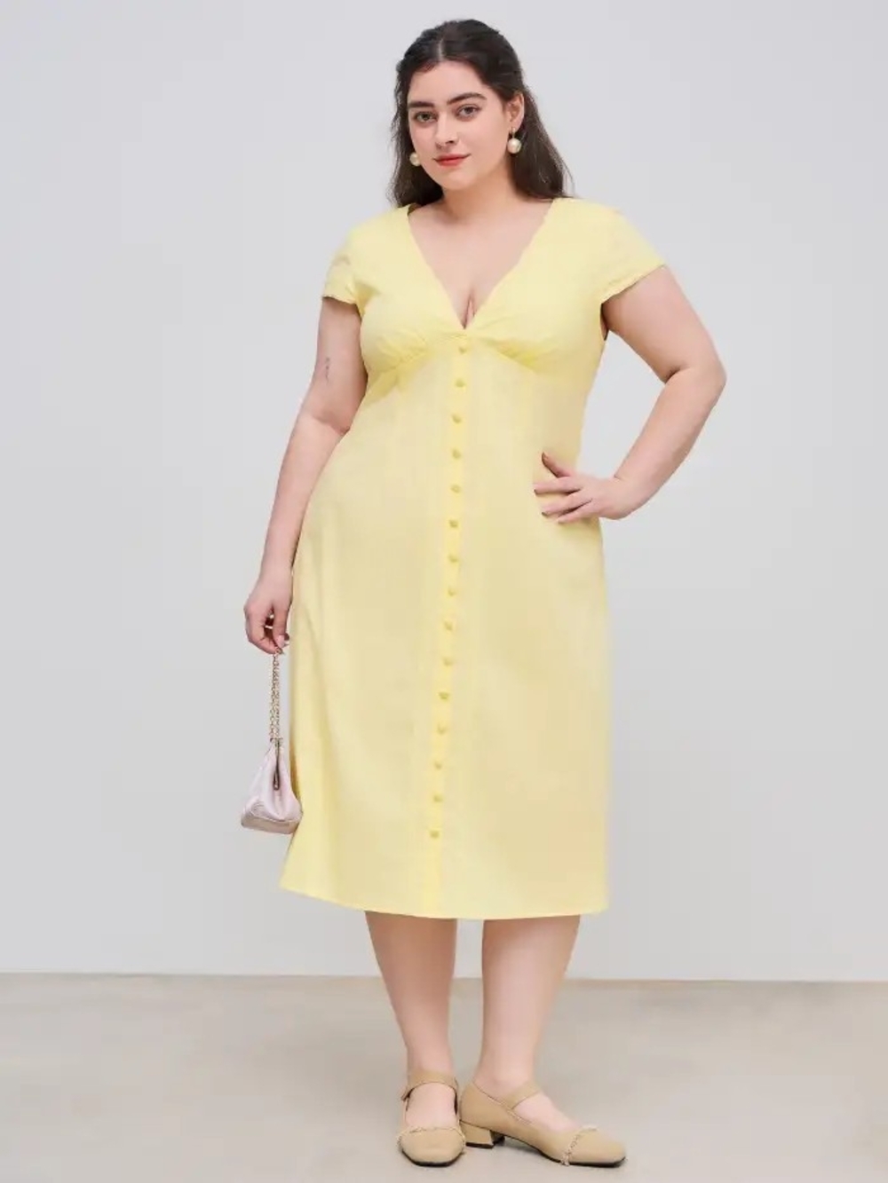 3X Cider Butter Yellow Midi Dress